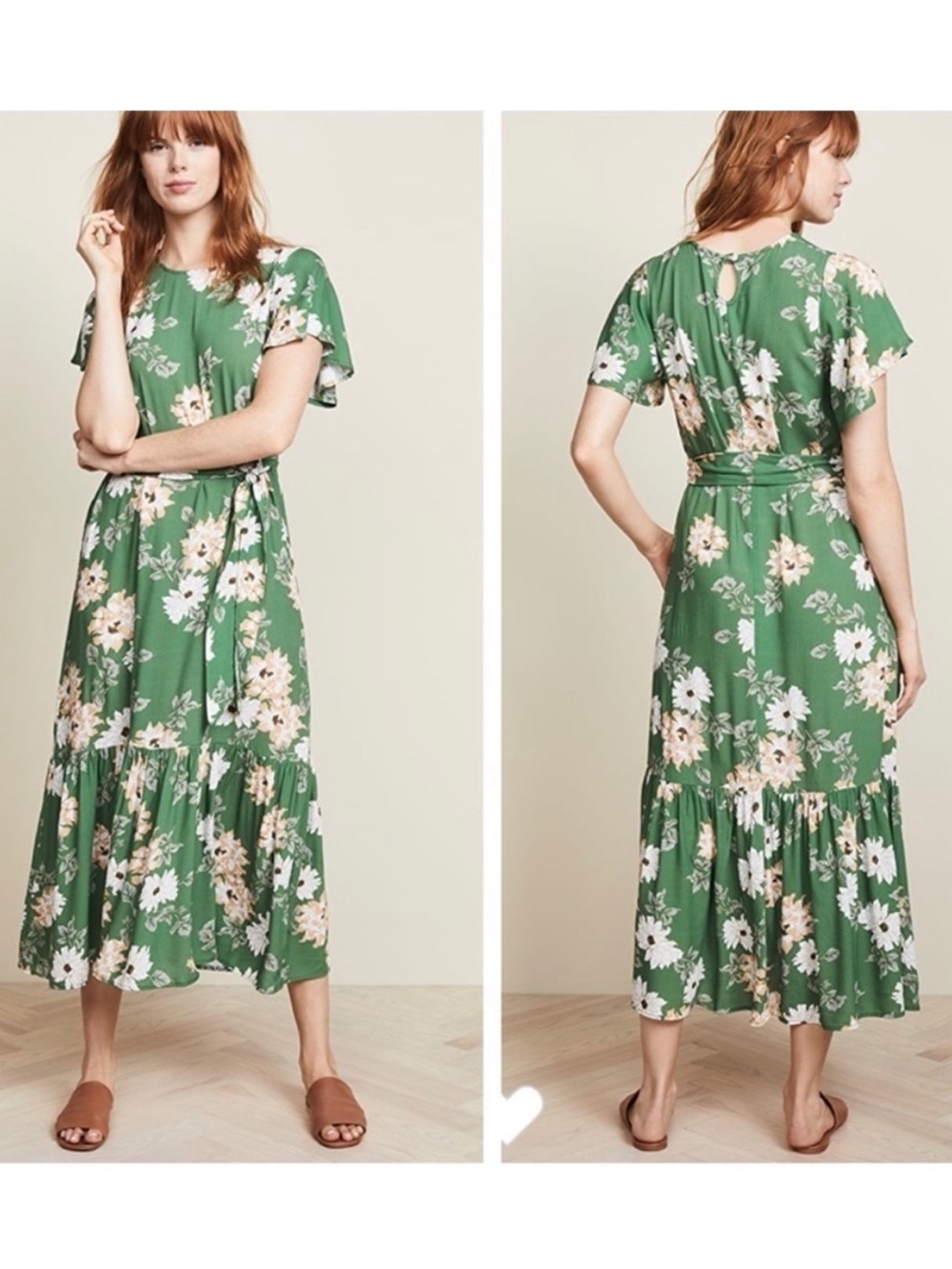 Rachel Pally Crepe Reiss maxi Dress with Waist Tie ruffle spring bohemian